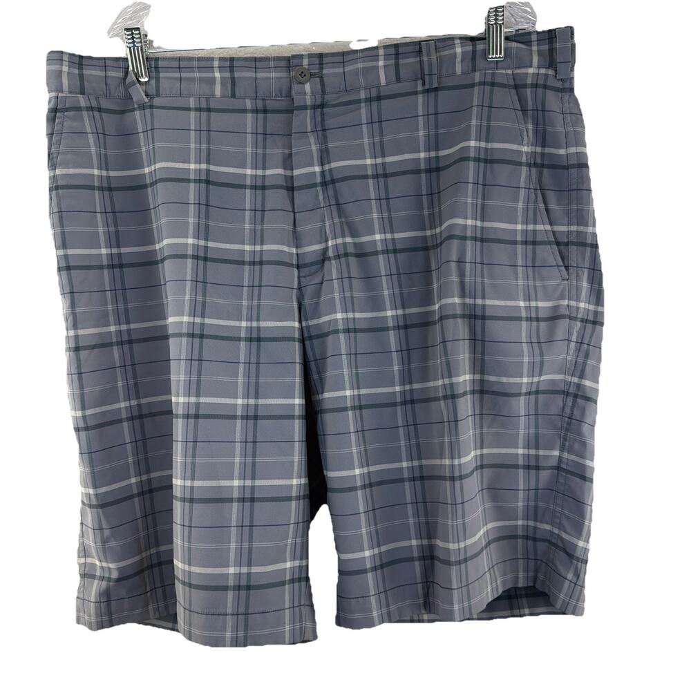 Mens Nike Golf Dri Fit Chino Golf Shorts Size 38 Gray Plaid Flat Front Gorpcore